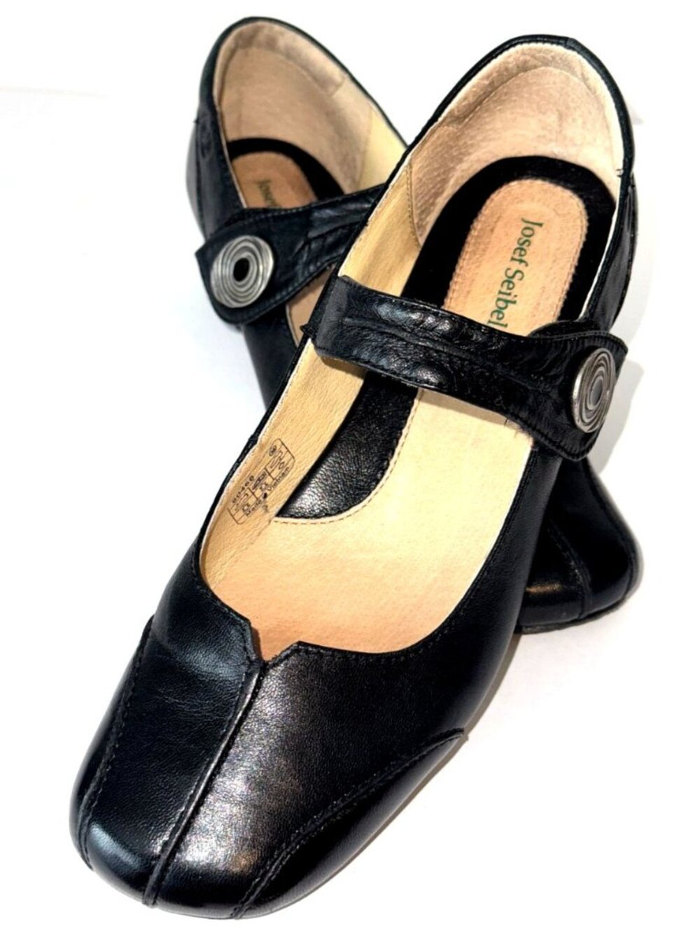 Joseph Seibel CARA Black Grain-Full Leather Square Toe Mary Janes Pumps, Size 8M